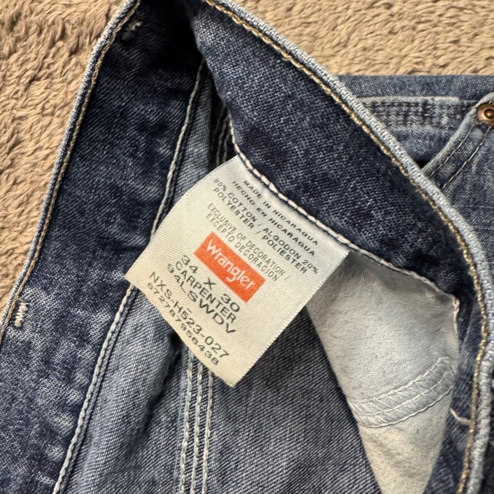 Wrangler Mens Carpenter Jeans 34x30 Medium Wash Denim Utility Work Pants 94LSWDV - Picture 5 of 8
